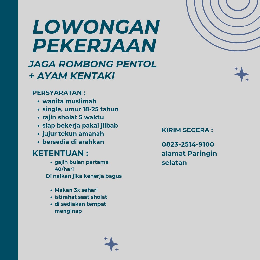 Lowongan Jaga Rombong Pentol & Ayam Kentaki