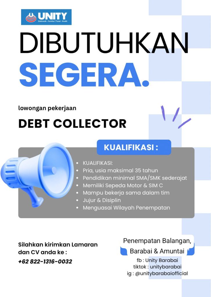 Lowongan Kerja Debt Collector UNITY (Balangan, Barabai & Amuntai)
