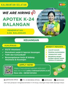 Lowongan Kerja Staf Keuangan Apotek K-24 Balangan