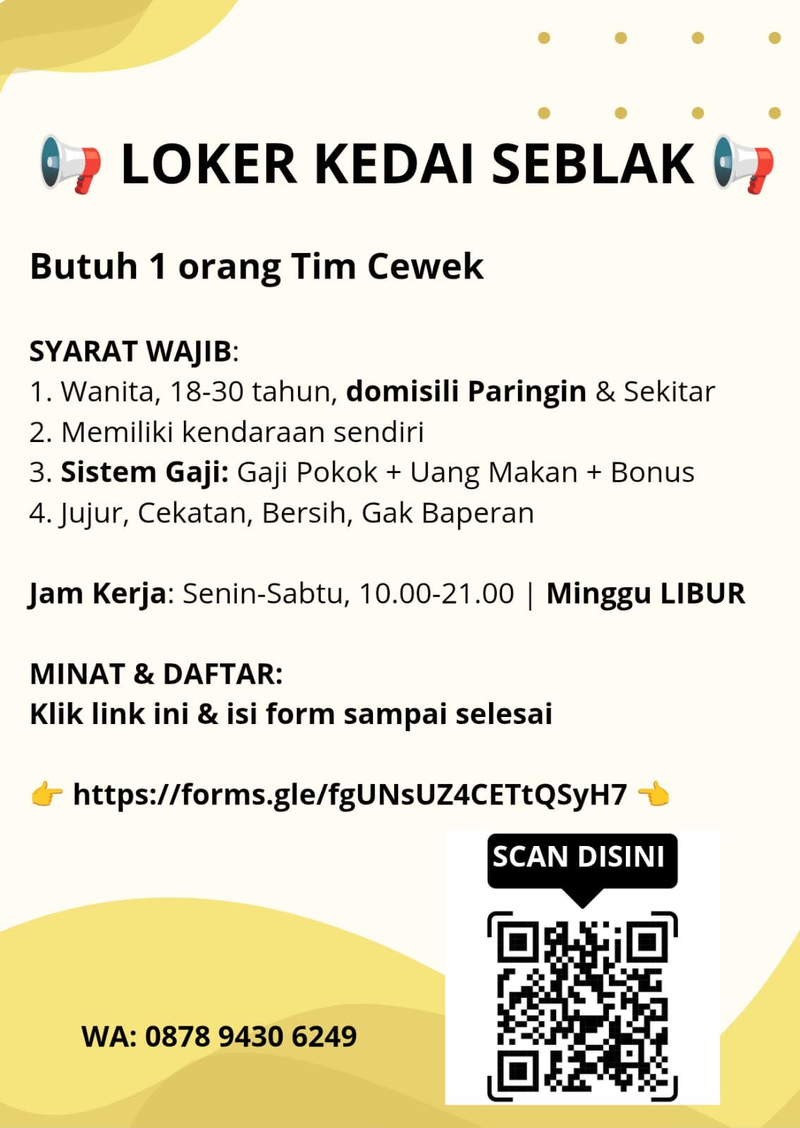 Lowongan di Kedai Seblak