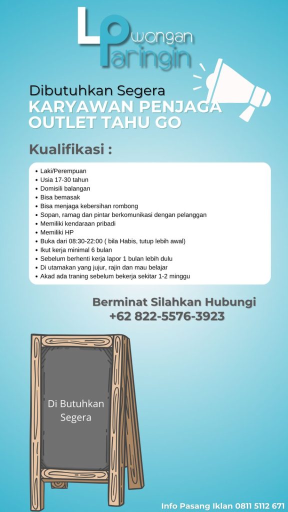 Lowongan Kerja Penjaga Outlet Tahu Go di Balangan