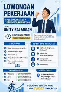 Lowongan Kerja Sales & Supervisor Marketing Unity Balangan
