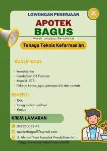 Lowongan Kerja Tenaga Teknis Kefarmasian di Apotek Bagus