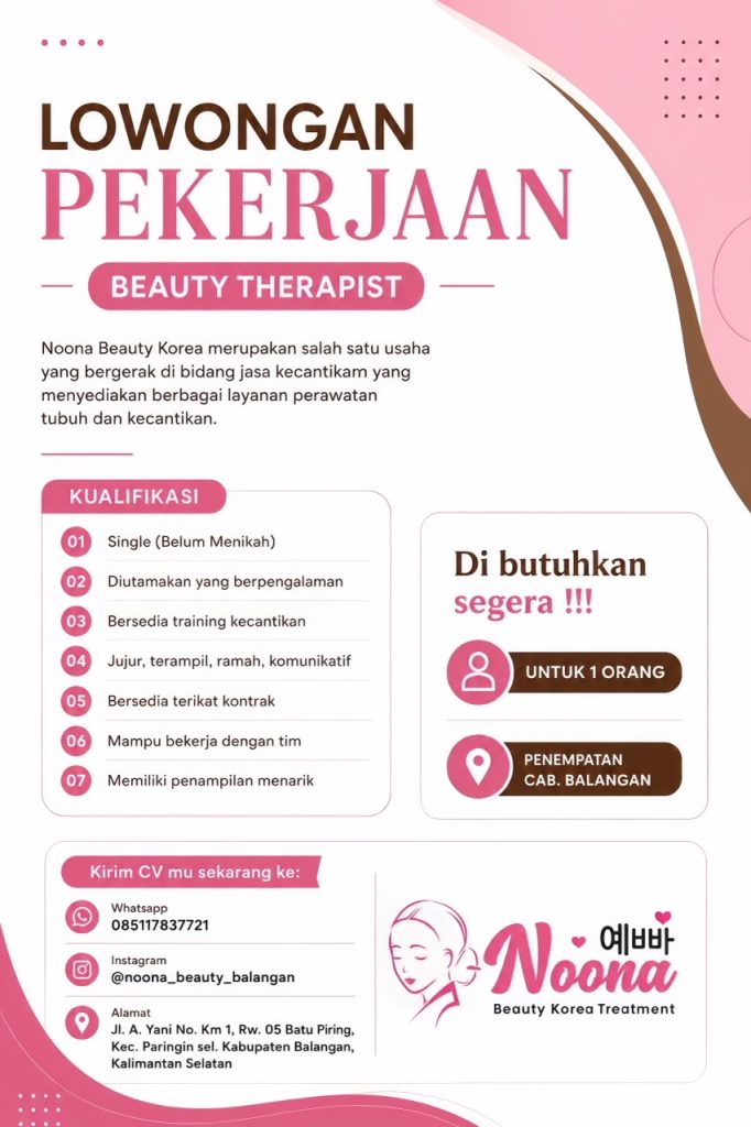 Lowongan Kerja Beauty Therapist di Balangan – Noona Beauty Korea