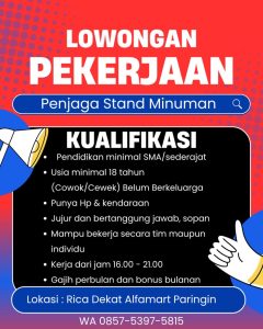 Lowongan Kerja Penjaga Stand Minuman di Paringin