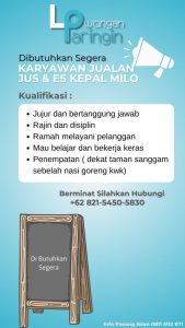 Lowongan Kerja Paringin: Karyawan Stand Jus & Es Kepal Milo