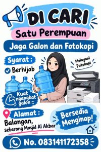 Lowongan Perempuan Untuk Jaga Isi Ulang Galon dan Fotocopy