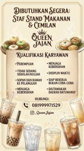 Lowongan staf stand makanan cemilan queen jajan