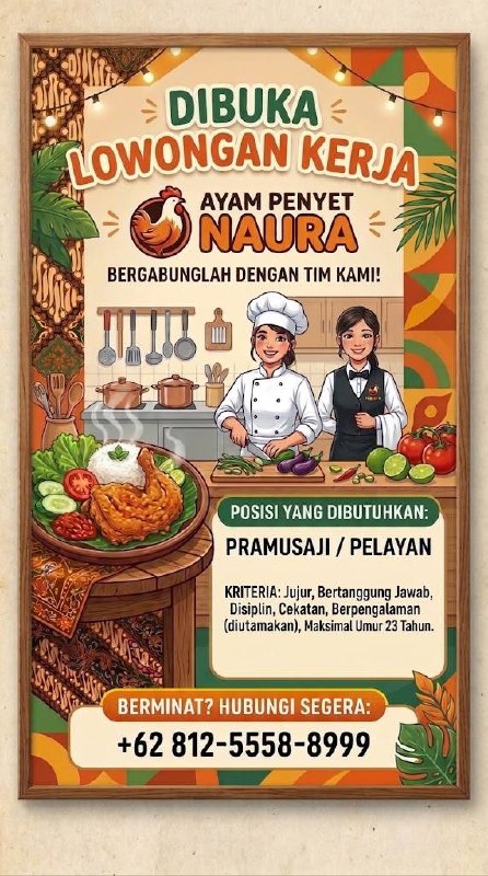 Lowongan 2 Orang Perempuan di Ayam Penyet Naura